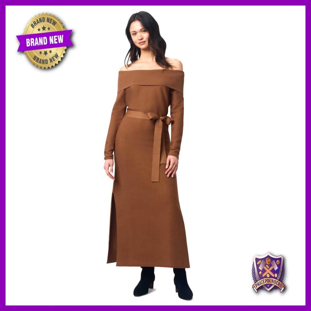 Off Shoulder Sweater Dress with Bell Sleeves and Side Slits